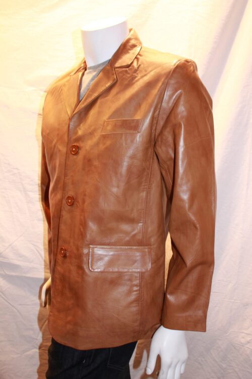 Men's 3 Button Classic Leather Blazer - available in Tan