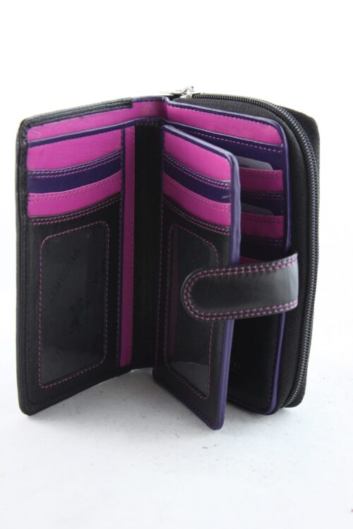 Ladies Multi Compartment Soft Leather Purse Wallet-Berry/Purple