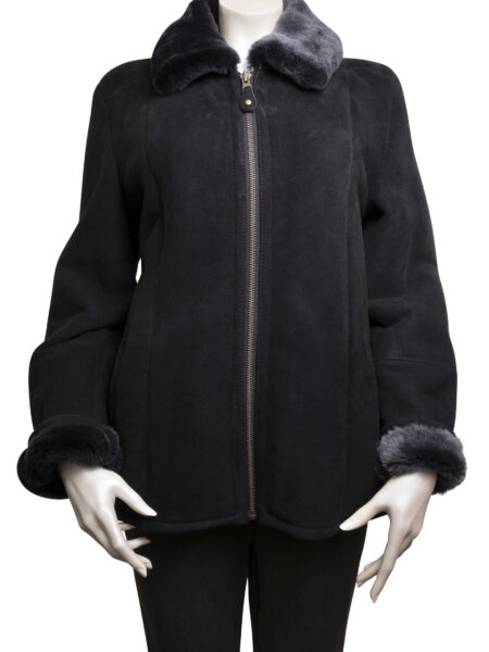Ladies Zip Sheepskin Coat in Black