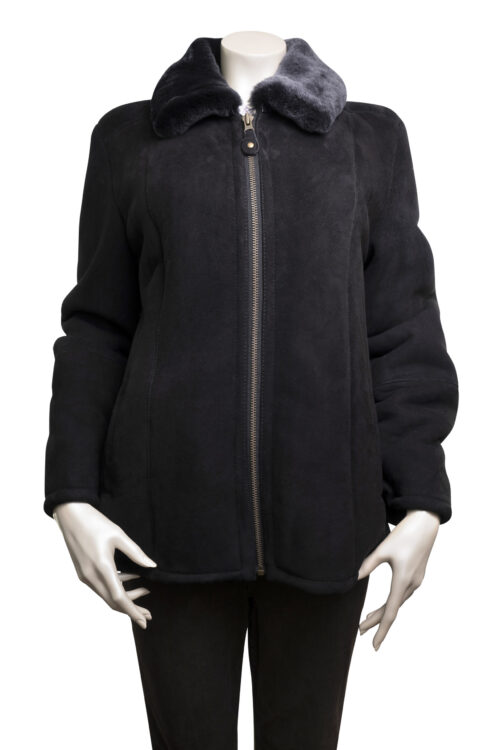 Ladies Zip Sheepskin Coat in Black - Image 7