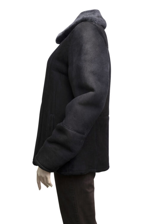 Ladies Zip Sheepskin Coat in Black - Image 2