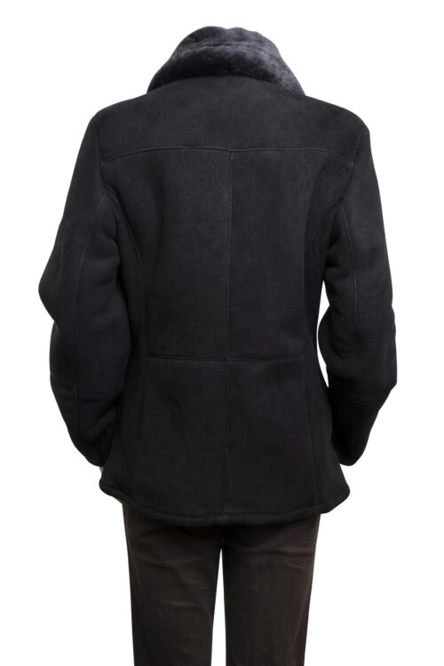 Ladies Zip Sheepskin Coat in Black - Image 4
