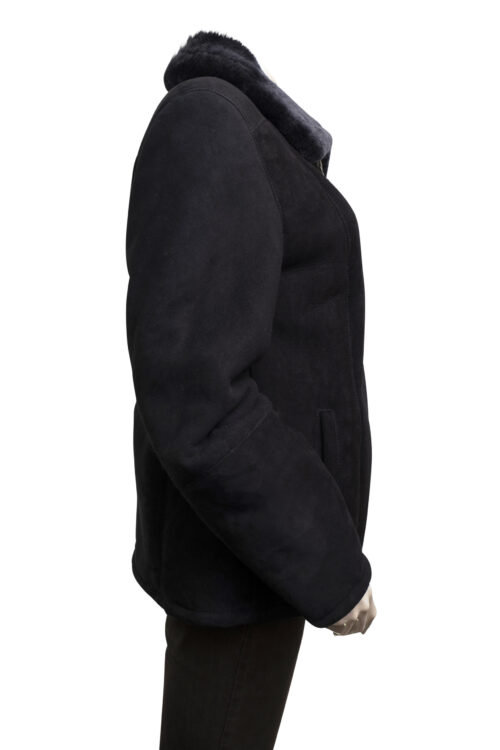 Ladies Zip Sheepskin Coat in Black - Image 8