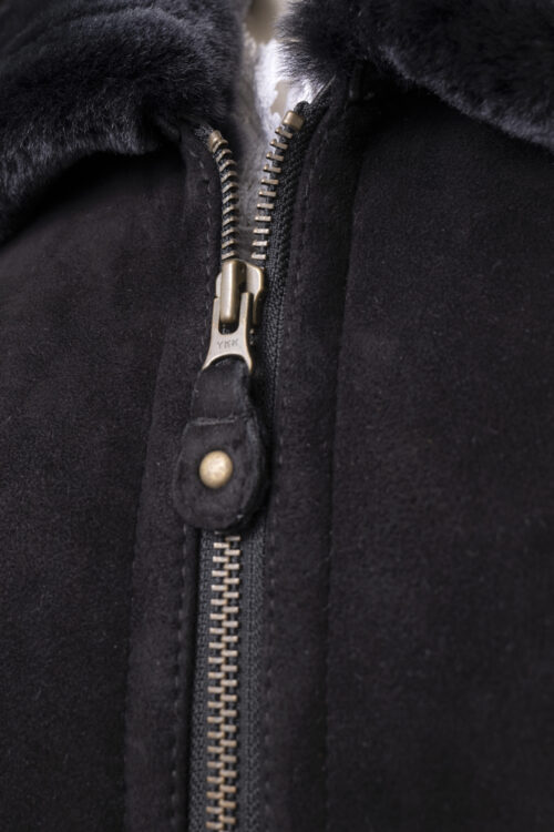 Ladies Zip Sheepskin Coat in Black - Image 5