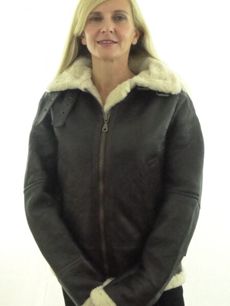 Ladies Brown Sheepskin Coat with Hood