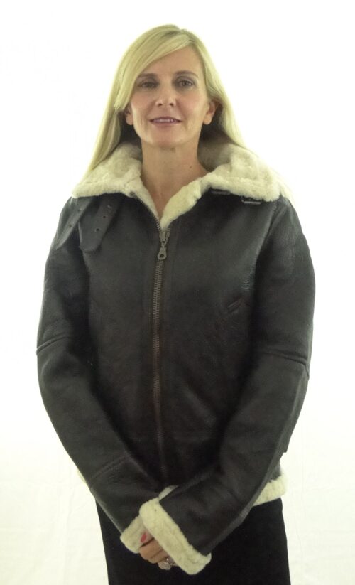 Ladies Brown Sheepskin Coat with Hood