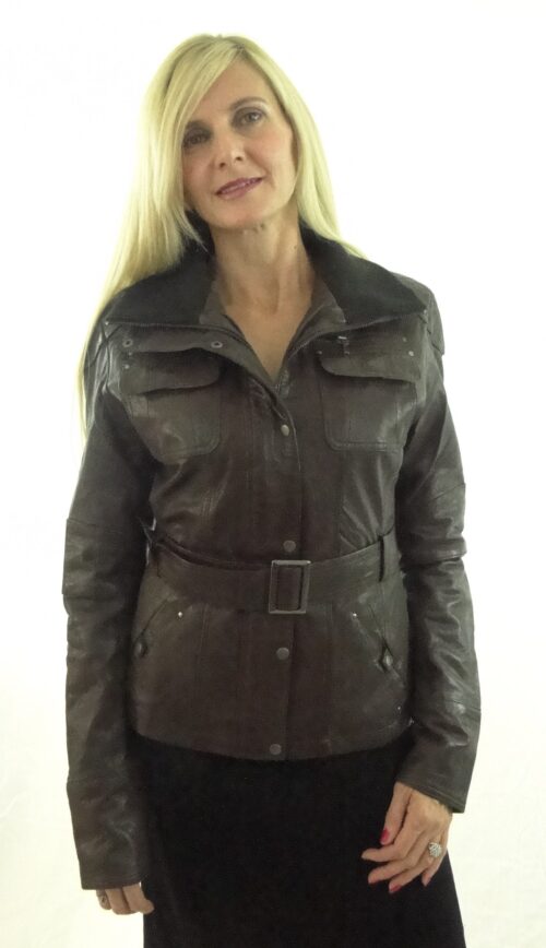 Women's Leather Biker Jacket in Black - Image 3