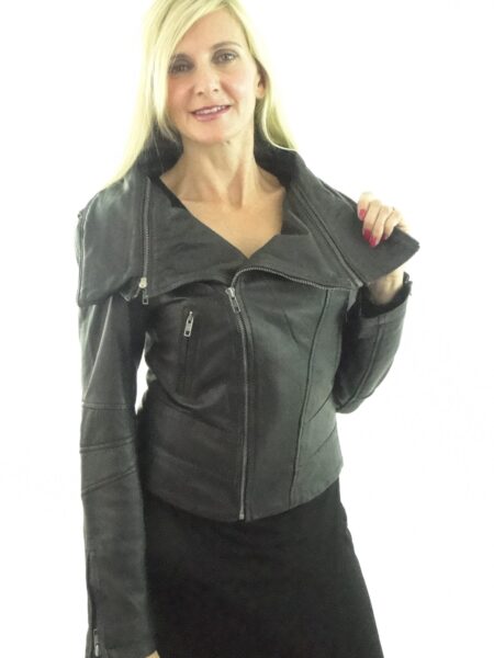 Women's Asymmetric Short Black Leather Jacket