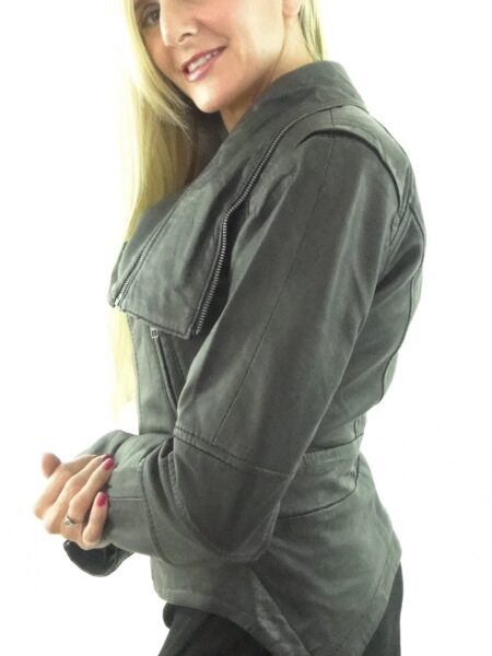 Women's Assymetric Short Black Leather Jacket