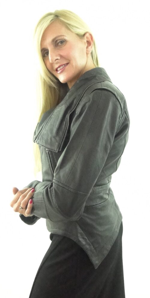 Women's Assymetric Short Black Leather Jacket