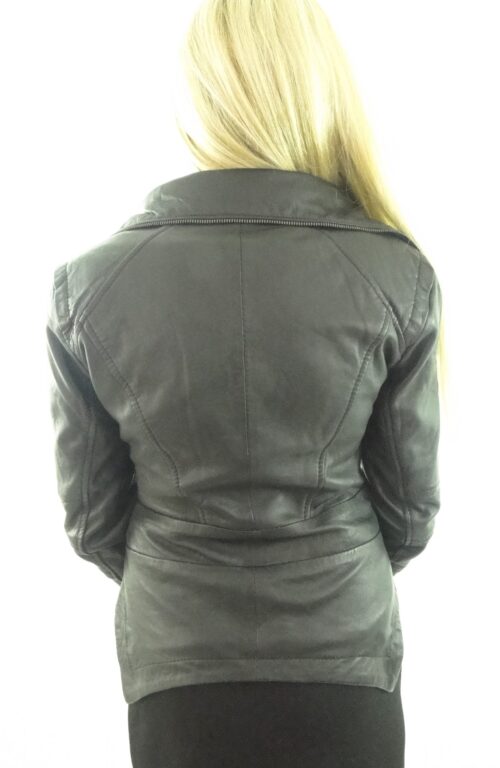 Women's Asymmetric Short Black Leather Jacket