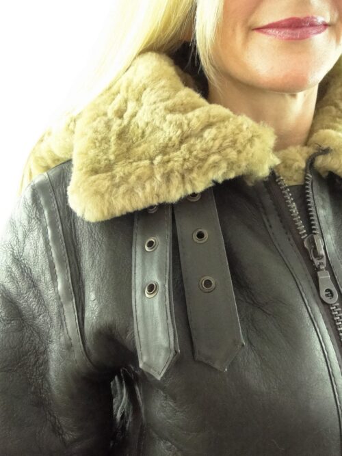Ladies Brown Sheepskin Flying Jacket with detachable hood