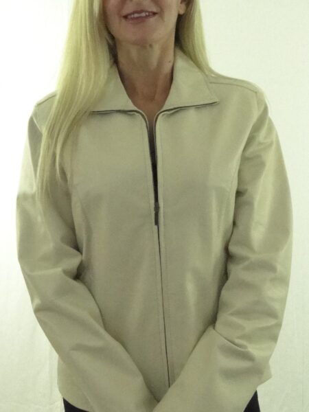 Ladies Short Ivory Leather Jacket