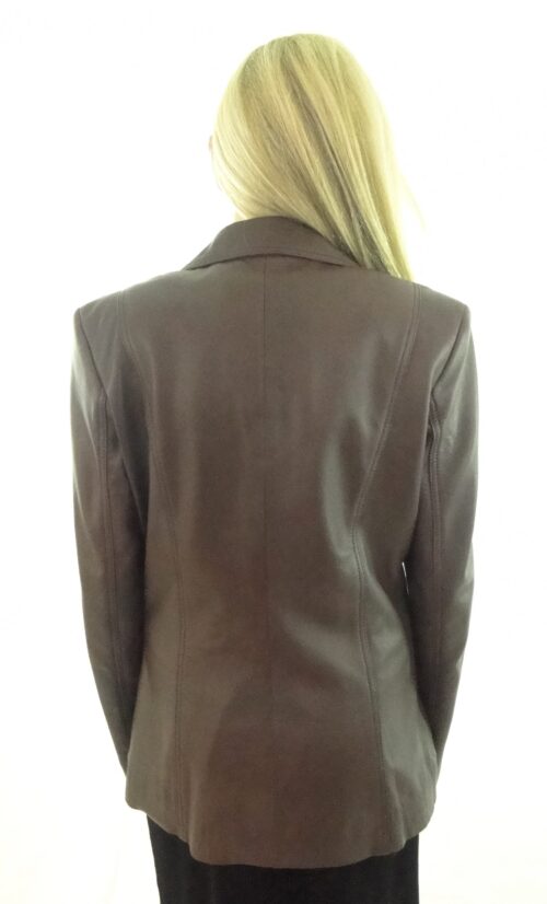 Ladies Leather Blazer jacket in Black and Burgundy - Image 3