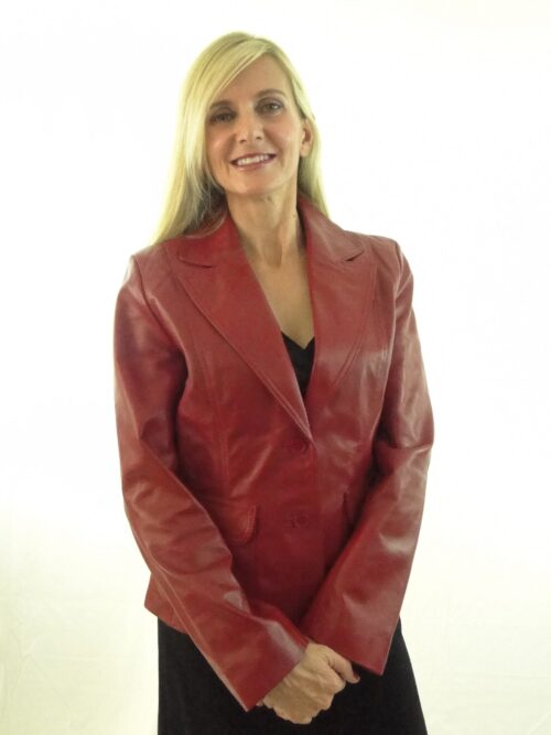 Ladies Red Leather Blazer - Image 3