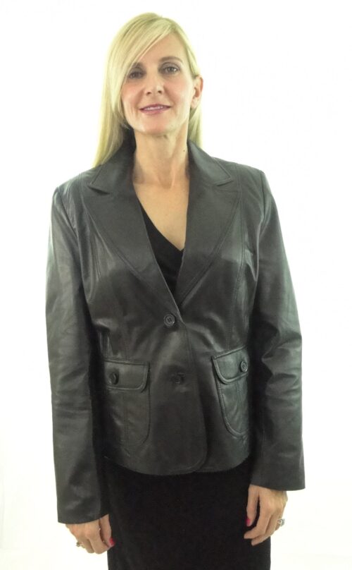 Ladies Black Leather Blazer - Image 2