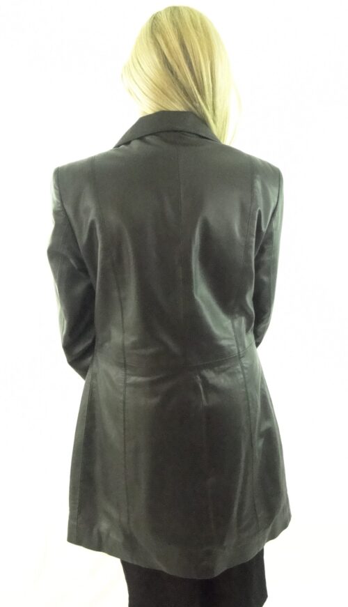 Women's Tailored Black Leather Coat - Image 3