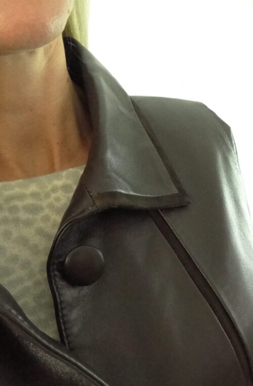 Stylish Ladies Brown Leather and Suede Contrast 3/4 length jacket  - Image 3