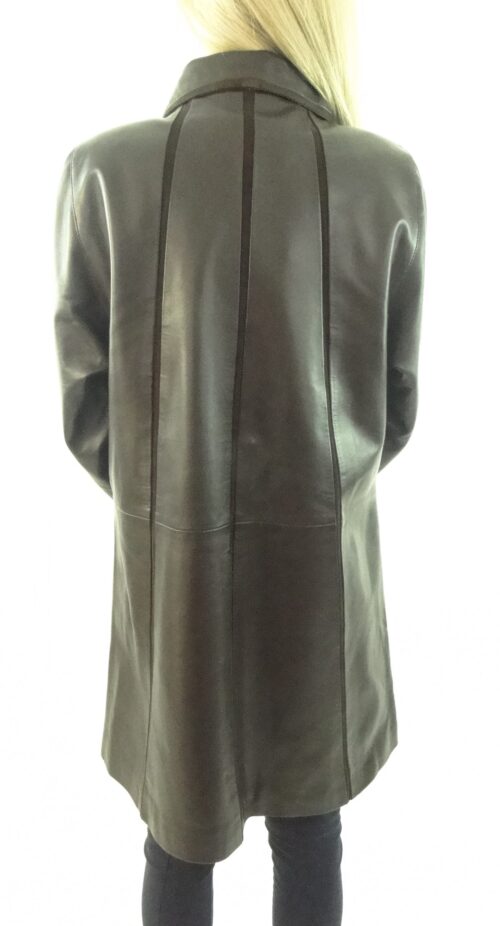 Stylish Ladies Brown Leather and Suede Contrast 3/4 length jacket  - Image 2