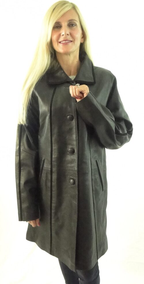 Women's Black Leather and Suede Coat