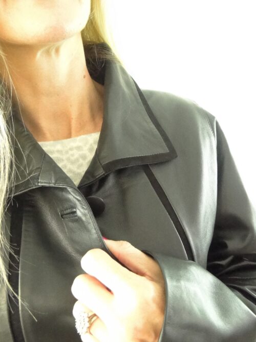 Stylish Ladies Black Leather and Suede Contrast 3/4 length jacket - Image 3