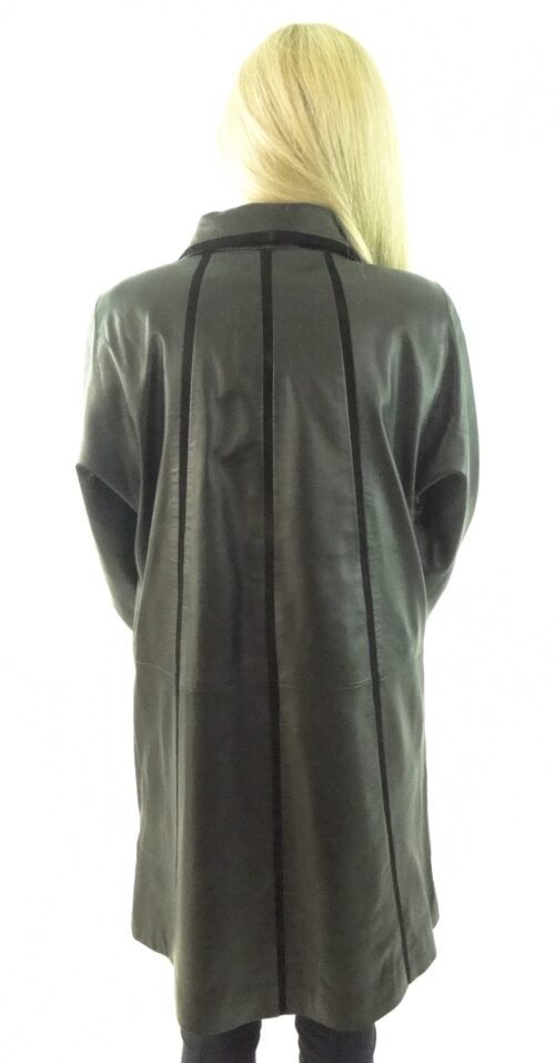 Stylish Ladies Black Leather and Suede Contrast 3/4 length jacket - Image 4