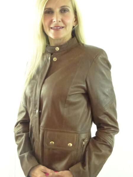 Women's Retro Style Motorcycle style Tan Leather Jacket