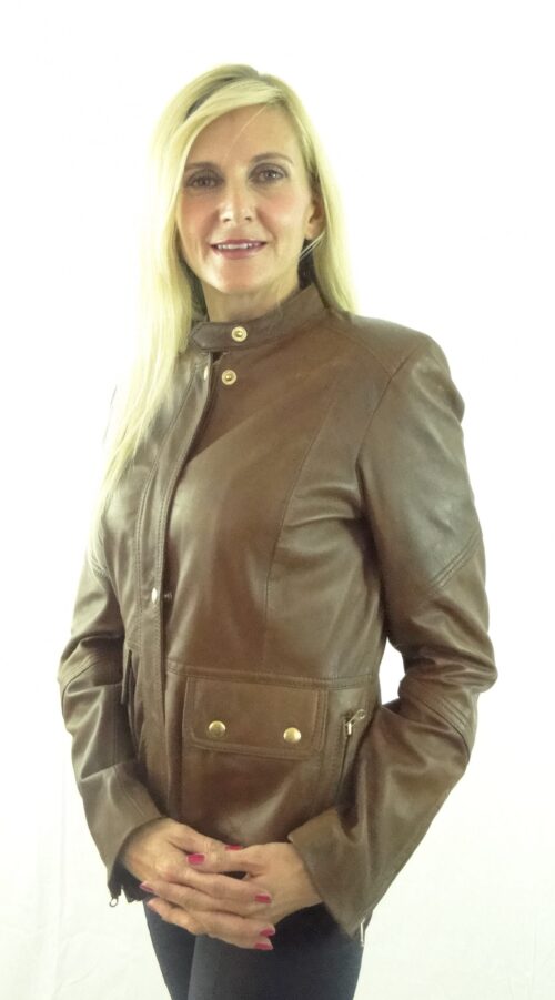 Women's Retro Style Motorcycle style Tan Leather Jacket