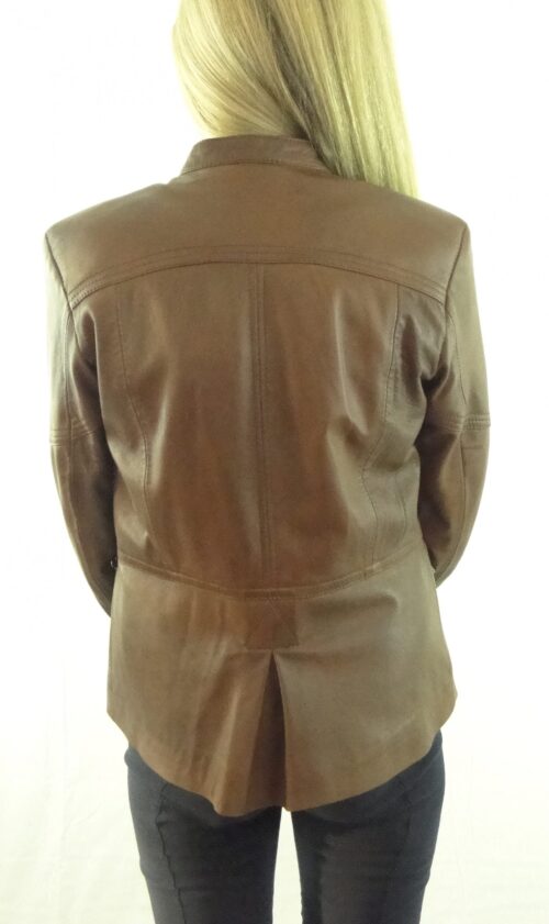 Women's Retro Style Motorcycle style Tan Leather Jacket - Image 3