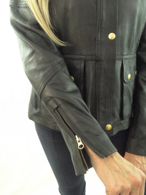 Women's Retro Style Motorcycle style Black Leather Jacket - Image 3