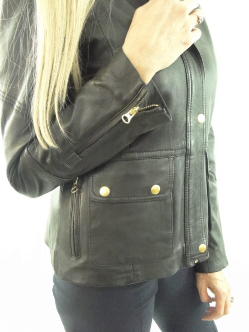 Women's Retro Style Motorcycle style Black Leather Jacket - Image 2