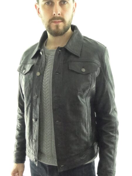 Men's Leather Denim Style Jacket in Black