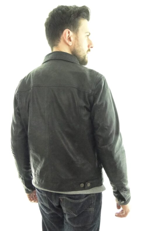 Men's Leather Denim Style Jacket in Black - Image 2