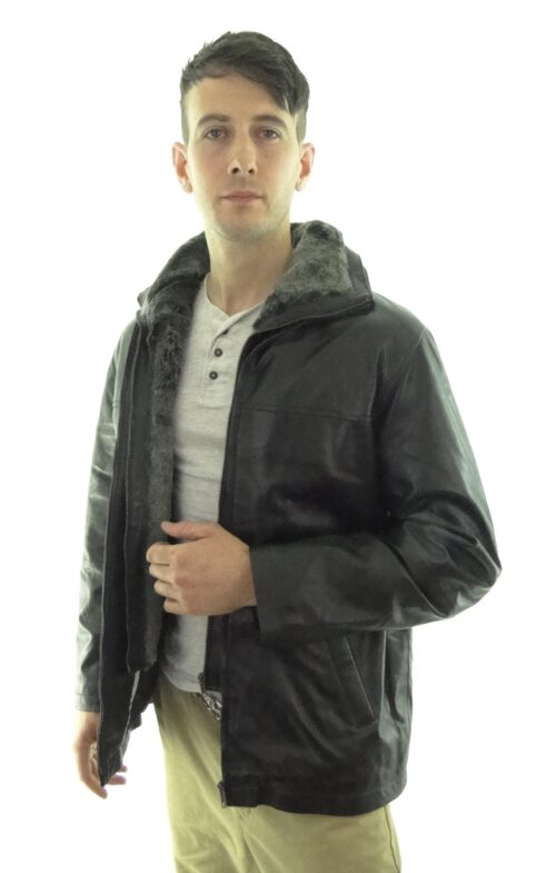 Men's Leather Flight Jacket in Black - Image 2