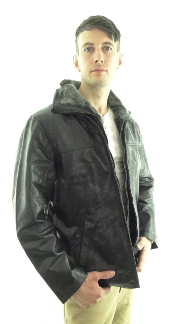 Men's Leather Flight Jacket in Black