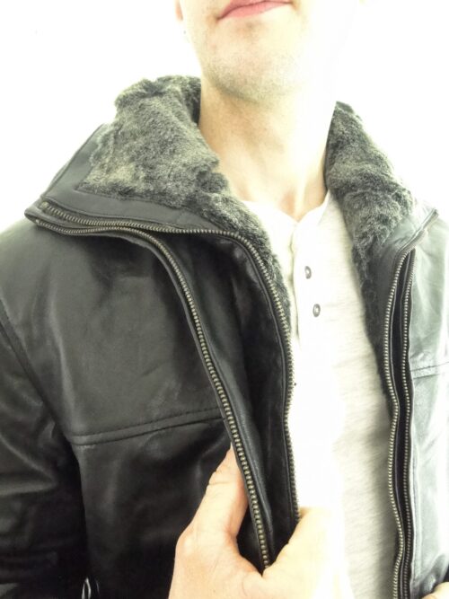 Men's Leather Flight Jacket in Black - Image 3