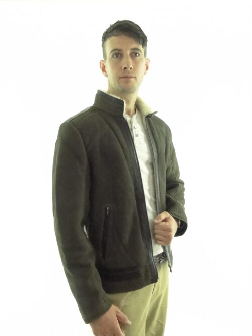 Mens Black Biker Sheepskin Jacket - Image 5