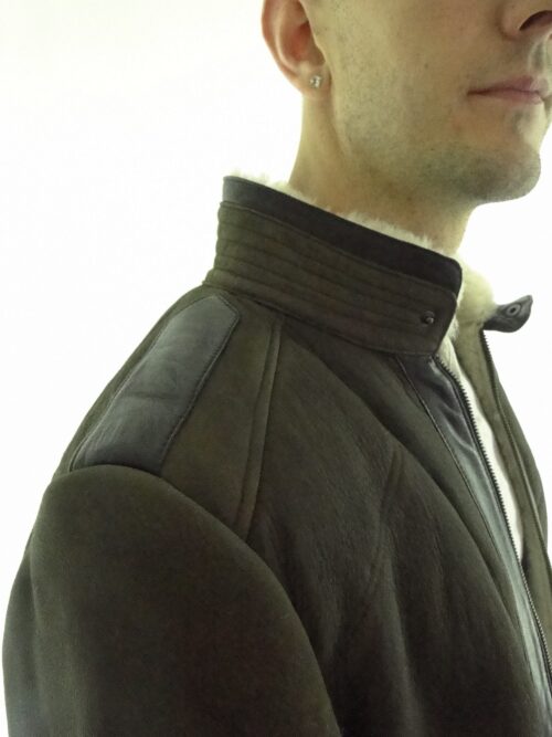 Mens Black Biker Sheepskin Jacket - Image 2