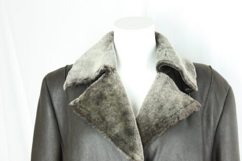 Ladies Long Sheepskin Coat in Black and Brown - Image 4