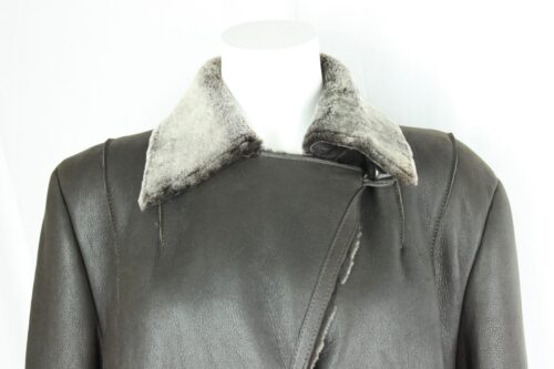 Ladies Long Sheepskin Coat in Black and Brown - Image 3