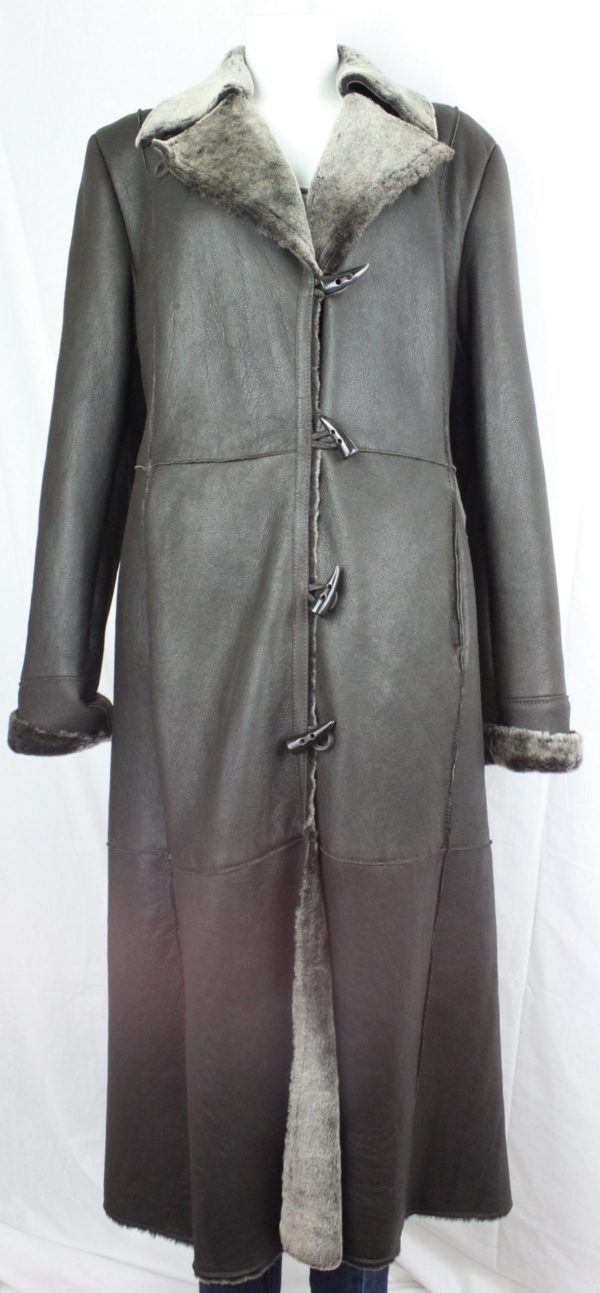 Ladies Long Sheepskin Coat in Black and Brown