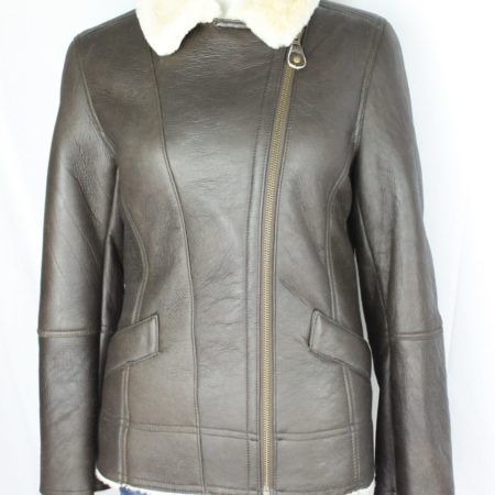 Ladies Brown Aviator Style Sheepskin Jacket