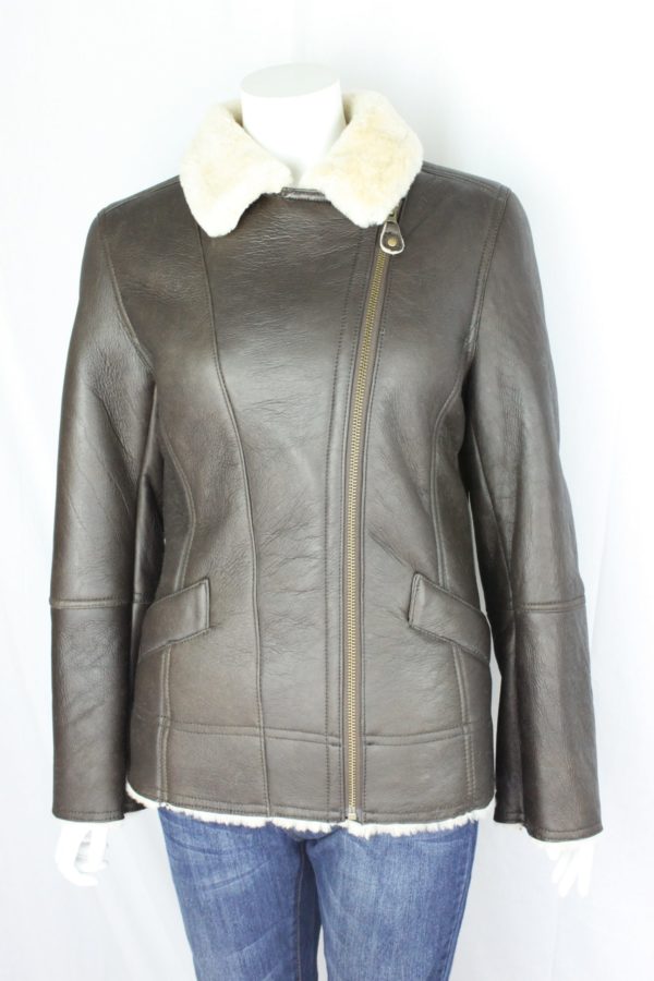 Ladies Brown Aviator Style Sheepskin Jacket