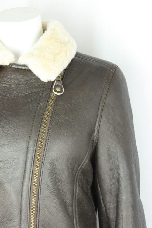 Ladies Brown Aviator Style Sheepskin Jacket - Image 2