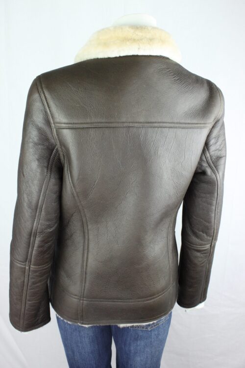Ladies Brown Aviator Style Sheepskin Jacket - Image 3