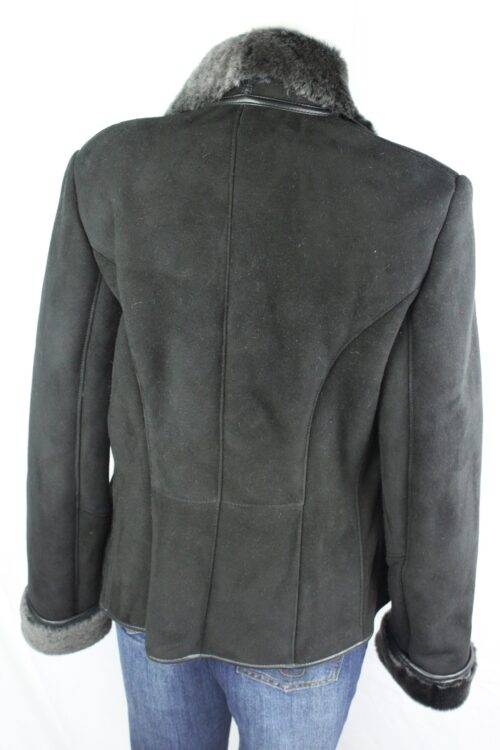 Ladies Button and Zip Sheepskin Coat in Black - Image 3