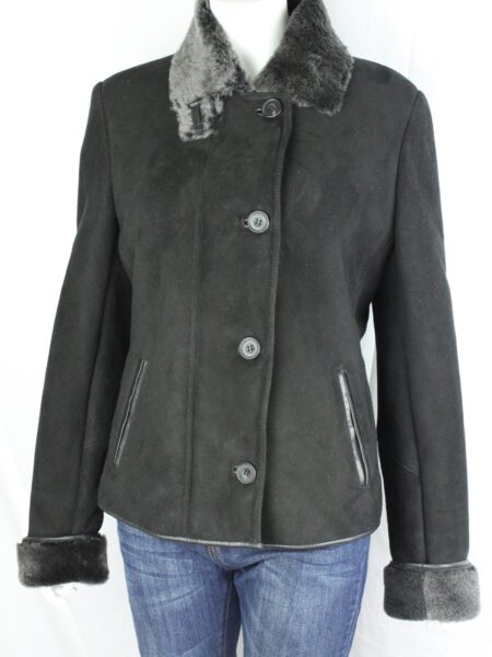 Ladies Button and Zip Sheepskin Coat in Black