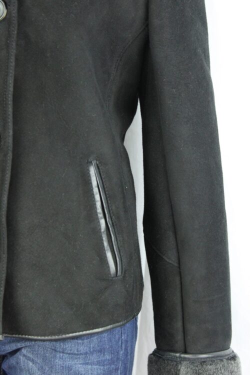 Ladies Button and Zip Sheepskin Coat in Black