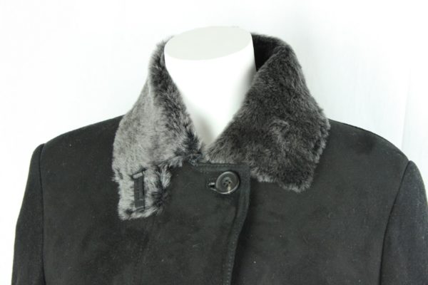 Ladies Button and Zip Sheepskin Coat in Black