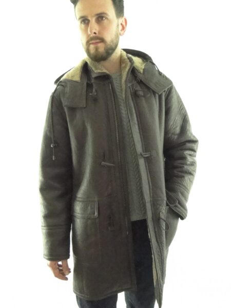 Men's Shearling Sheepskin Duffle Coat - Detachable Hood